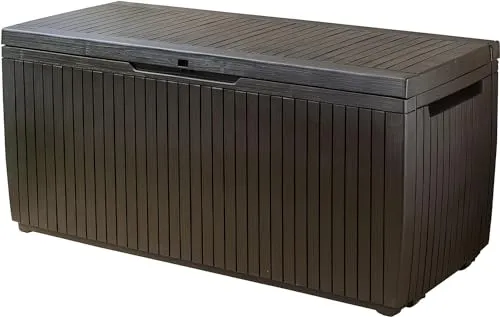 KETER® SPRINGWOOD Auflagenbox 305l - Witterungsbeständig und Stilvoll - Sonstige Gartenmöbel: Witterungsbeständige Auflagenbox mit 305 l Stauraum und natürlicher Holzoptik, ideal als Sitzgelegenheit und zur Aufbewahrung von Kissen und Gartenzubehör.