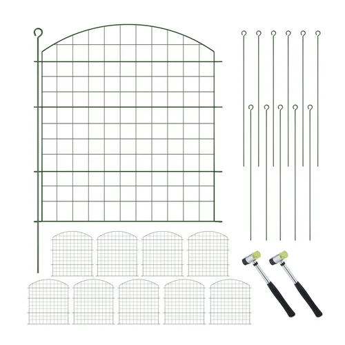 relaxdays Teichzaun Oberbogen Set, 10 Elemente in Grün - Vielseitiger Gitterzaun zur Teichumrandung und klaren Abgrenzungen im Garten. Dekoratives Oberbogen-Design aus pulverbeschichtetem Metall, ideal für Beete und als Poolzaun.