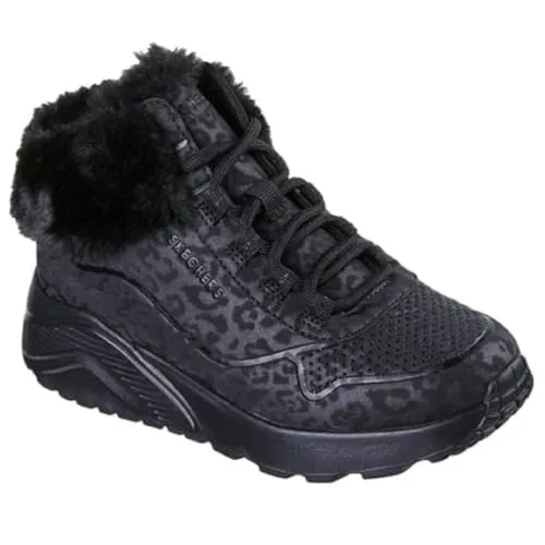 Skechers Mädchen UNO LITE Cozy Leopard Sneaker, Schwarz Synthetik/Schwarzer Rand, 45.5 EU Child
