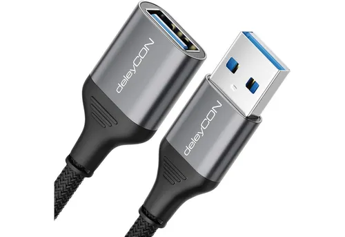 deleyCON deleyCON 2m USB3.0 A-A Verlängerung (5Gbps, Alu+Nylon) Kamera USB-Kabel