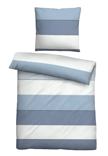 biberna Mako-Satin Bettwäsche 135x200 cm - Bettwäsche-Set in taubenblau aus 100% Baumwolle, hautsympathisch und atmungsaktiv. Mit Reißverschluss, pflegeleicht und OEKO-TEX zertifiziert für ein angenehmes Schlafgefühl.