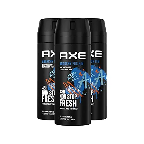 Axe Anarchy Bodyspray & Deospray Herren 3er Pack - Deos ohne Aluminiumsalze, 48h Schutz vor Körpergeruch und betörende fruchtige Frische - ideal für den modernen Mann.