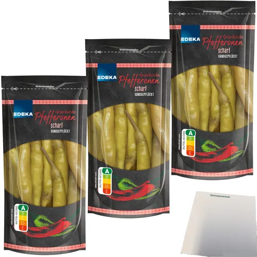 Edeka Peperoni Pfefferonen scharf Handgepflückt 3er Pack 3x250g Packung + usy