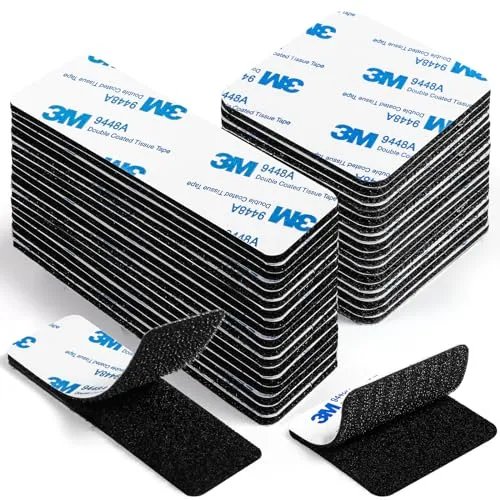 LLNRC Klettband Selbstklebend Extra Stark Schwarz,12 Stück Industrie Rechteck Klettverschluss Doppelseitige Klebende Selbstklebend für Wände,Boden,Gläser, Plastik,Quadrat/Rechteck