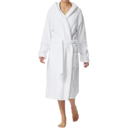 Schiesser Damen Bademantel 120 cm - Weiß - Bademantel für Damen in Frottee-Qualität mit aufgesetzten Taschen und Bindegürtel, ideal für gemütliche Stunden zu Hause.