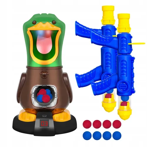 KRUMAD Hungrige Ente Spiel ab 3 J - Geschicklichkeitsspiel mit 2 Pistolen & 48 B