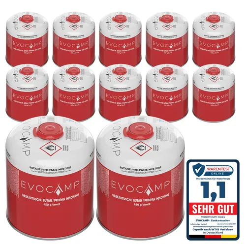 EVOCAMP 12 Gaskartuschen 450g Schraubventilkartusche EN 417 für Weber Q100 Q1200
