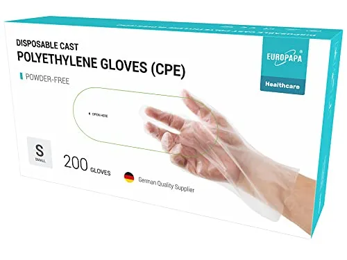 EUROPAPA® 100, 200, 300, 450 Vorteilspack CPE transparenz Einweghandschuhe in Box Einmalhandschuhe latexfrei Gummihandschuhe puderfrei Handschuhe in Gr. S,M,L,XL (200, S)