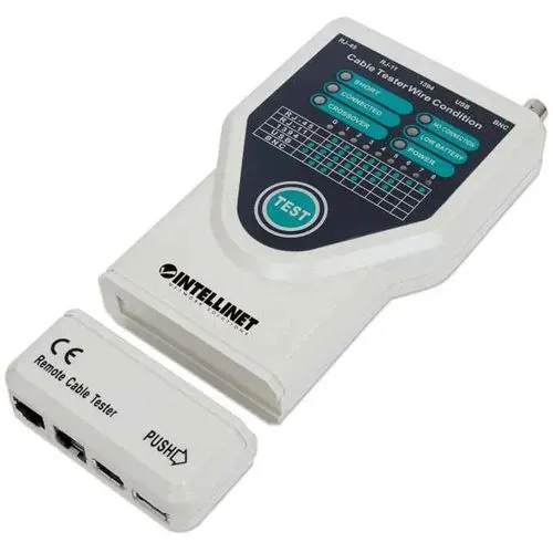 Intellinet 5-in-1 Kabeltester - Testet RJ45, RJ11, USB und FireWire, ideal für Netzwerk- und PC-Profis mit LED-Anzeigen für präzise Fehlerdiagnose