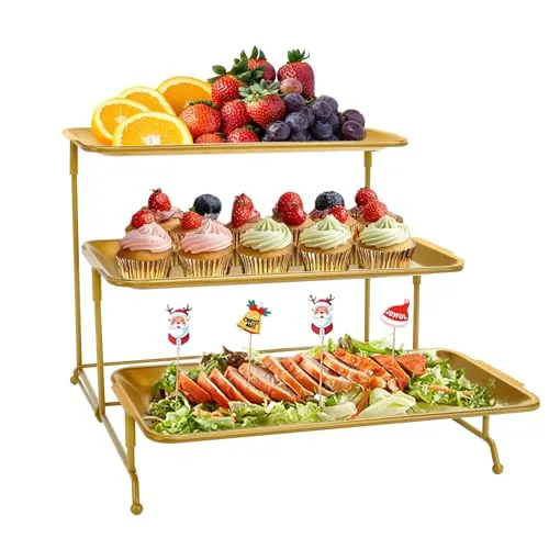 FoiiLiio 3-stufiges Serviertablett für Partyzubehör, 32x16cm Servierplatte zum Anrichten von Speisen, Rostfreie Stähle Wiederverwendbare, Buffet Party Zubehör für Torte, Gemüse, Obst, Desserts