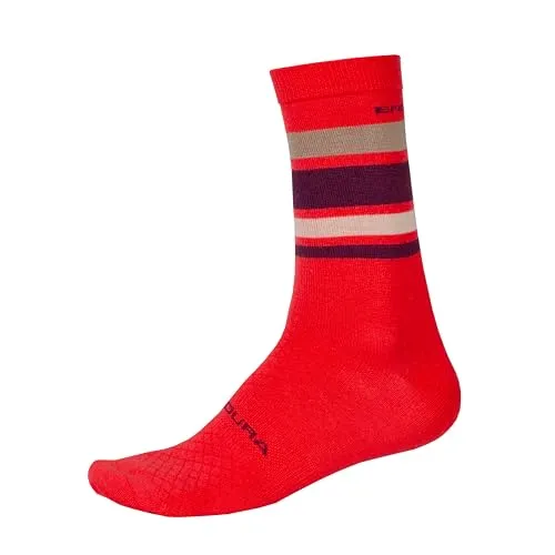 Endura BaaBaa Merino Stripe Fahrradsocken für Herren, Granatapfel, L