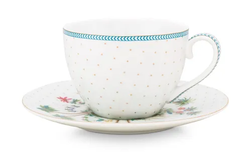 PiP Studio Tasse Jolie Dots Gold Tasse & Untertasse 0,28 l, Porzellan, Cup & Saucer Jolie Dots Gold 280ml