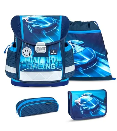 Belmil Classy ergonomisches Schulranzen-Set 4-teilig - Racing Blue Neon - Blau