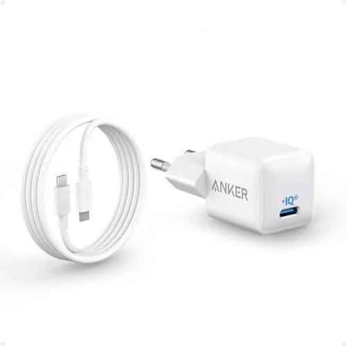 USB C Ladegerät 20W, Anker 511 Ladegerät (Nano), PIQ 3.0 robustes kompaktes Schnellladegerät mit 180cm USB C Kabel, für iPhone 16 / 15 / iPad Pro