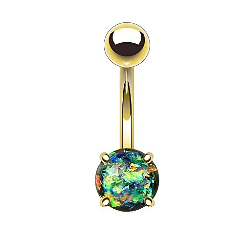 Piercingfaktor Bauchnabelpiercing Chirurgenstahl Bauch Bauchnabel Piercing Banane Stecker Anhänger mit Edelstahl Glitter Opal Gold Dunkelgrün