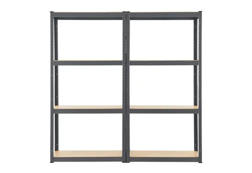Juskys Schwerlastregal Easy 2er Set, 640 kg Traglast - Schwerlastregale mit 8 Böden, individueller Aufbau und robustem Metallkorpus in Grau – ideal für Lagerung und Organisation.