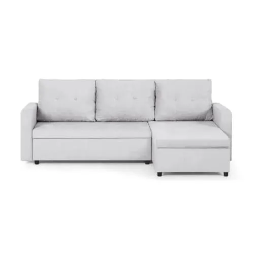 SENTO TRADE Ecksofa mit Schlaffunktion, Bettkasten, L-Form Eckcouch, Schlafsofa, Bonellfederkern, Berlin (Hellgrau)