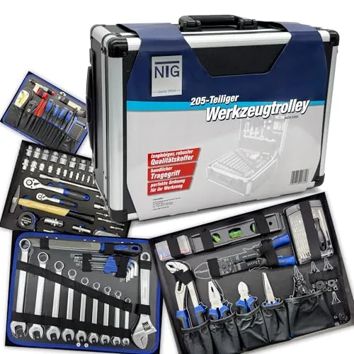 NTG Werkzeugkoffer 205 Teile mit Rollen und Teleskopgriff von NTG