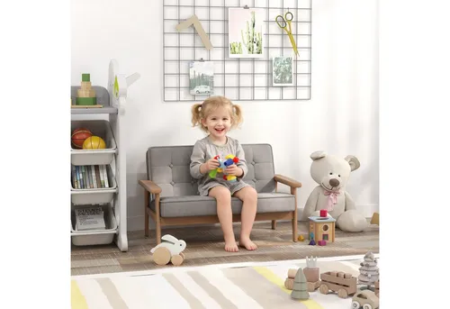 AIYAPLAY Kindersessel Kindersofa mit Samtoptik, massiven Holzfüßen Sessel aus Schaumstoff Kinderstuhl für Kinderzimmer, Spielzimmer, 77 x 42 x 48 cm, für Kinder 3-15 Jahre Grau