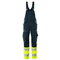 Latzhose mit Knietaschen ACCELERATE SAFE, Schwarzblau/hi-vis Gelb, Größe 82C56 - Arbeitslatzhose mit ergonomisch geformten Beinen und höhenverstellbaren Knietaschen aus strapazierfähigem CORDURA®, ideal für maximale Bewegungsfreiheit und Schutz bei der Arbeit.