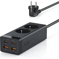 TESSAN Mehrfachsteckdose Adapterstecker 3600W mit USB-Anschlüssen - Kompakte 6-in-1 Mehrfachsteckdose mit 2 AC-Steckdosen und 4 USB-Anschlüssen. Ideal zum gleichzeitigen Laden von bis zu 6 Geräten. Mit 30W Schnellladung und Überspannungsschutz für sicheres Laden zu Hause oder im Büro.