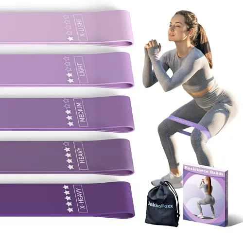 Fitnessbänder 5er Set Widerstandsbänder mit 5 Stufen Übungsbänder für Heim-Fitness, Stretching, Krafttraining, Physiotherapie, Pilates, Yoga, Elastische Workout-Bänder für Frauen (Lila)