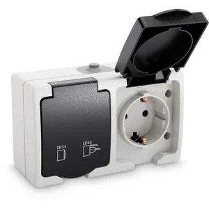 Greate Steckdose Feuchtraum, IP44, Aufputz, 2-fach, grau, Feuchtraum