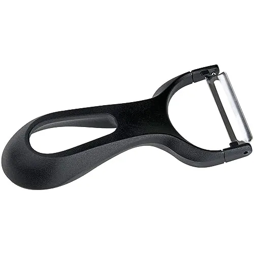 Fackelmann Ziehschäler 13,5 cm, Schäler mit sehr ergonomischem und leichtem Griff, hochwertiger Küchenhelfer mit Funktionsteil aus Edelstahl, geeignet für Obst und Gemüse aller Art (Farbe: Schwarz)