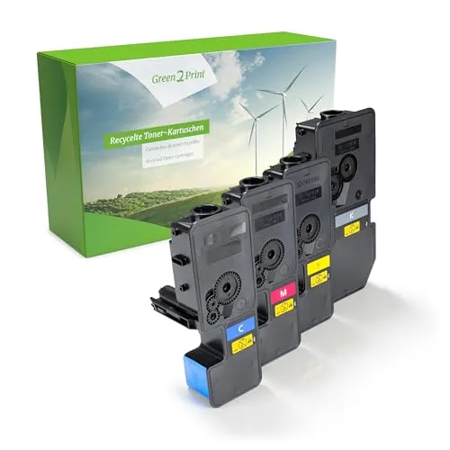 Green2Print Toner-Set für Kyocera ECOSYS M5521CDW - 4 Kartuschen Recycling Toner mit 4x 1200 Seiten Ergiebigkeit, umweltfreundlich und ideal für nachhaltige Drucklösungen.