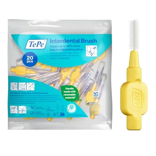 TePe Interdentalbürste, Extra Soft, Gelb, 0,7 mm/ISO 4, 20 Stk., Zahnreinigung, Plaque-Entfernung, effektive Reinigung zwischen den Zähnen, für mittelgroße Zahnzwischenräume