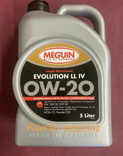 Meguin Motorenoel EVOLUTION LL IV 0W-20 - Hochwertiges Motoröl für Kraftfahrzeuge mit Synthesetechnologie, geeignet für VW, Porsche und Ford, verbessert die Motorleistung und schützt vor Verschleiß.