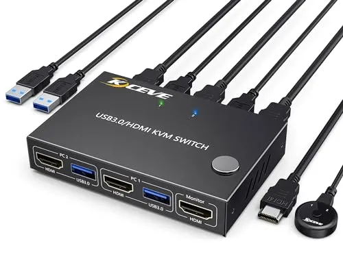 YOUTINGHDAV KVM Switch 2 PC 1 Monitor 4K@60Hz - KVM-Switch für 2 PCs und 1 Monitor, unterstützt UHD 4K@60Hz, ermöglicht den schnellen Wechsel zwischen Geräten und spart Platz auf Ihrem Schreibtisch.