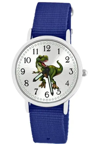 Brecjon Kinder Armbanduhr Jungen mit T-Rex-Motiv - Armbanduhren für Jungen mit coolem T-Rex-Motiv, leuchtenden Zeigern und 5 ATM wasserdicht – ideal für kleine Wasserabenteuer und einfaches Wechseln des Nylonarmbands.