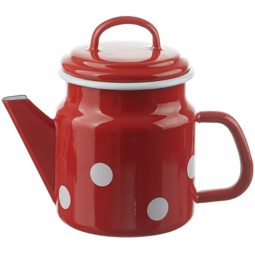 Kaffeekanne Teekanne Emaille | rot mit weißen Tupfen | 1 Liter Münder Email Pott