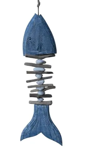 Hänger Fischgerippe Fischgräte Girlande Treibholz blau Maritime Deko 70 cm