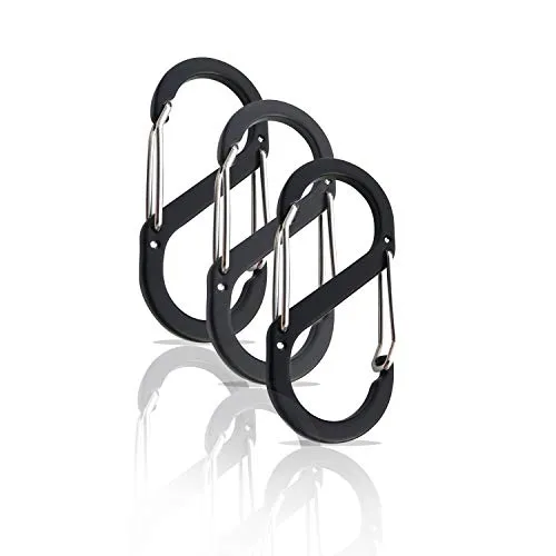 S-Karabiner groß – Karabinerhaken mit Doppelöffnung – Mini Karabiner Schlüsselanhänger – Carabiner Set – 3 Stück Schwarz (88 x 44 mm)