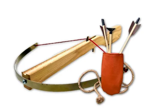 Jamso Design Spielzeug-Gartenset Historische Armbrust für Kinder - Spielzeug-Gartenset mit historischer Armbrust aus Buchenholz, ideal für Kinder ab 4 Jahren. Fördert Hand-Auge-Koordination und Konzentration mit 3 ungefährlichen Saugnapfpfeilen.