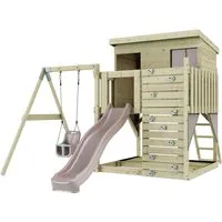 OutdoorToys Spielturm - Robuster Spielturm in Altrosa, ideal für Kinder ab 3 Jahren. Perfekt für den Garten, fördert die Kreativität und Bewegung unter Aufsicht von Erwachsenen.