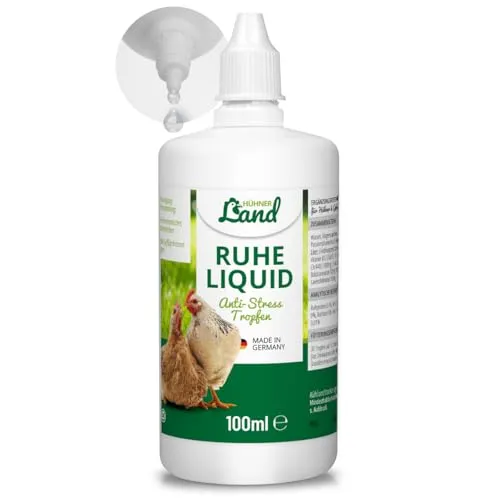 HÜHNER Land Ruhe Liquid für Hühner & Geflügel 100ml - Beruhigungstropfen I Entspanntes & ausgeglichenes Hühnerleben I Relax Tropfen mit Baldrian & Melisse I Beruhigung, Unruhe, Stress, Nervosität