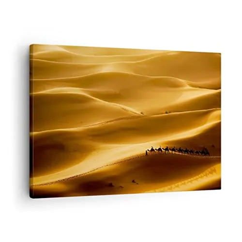 Bilder auf Leinwand Afrika Sahara Kamel Landschaft Leinwandbild 70x50cm Wandbilder Dekoration Wohnzimmer Schlafzimmer Küche Deko Klein Wanddeko Bild Wand Kunstdruck Art Wall Decor Canvas AA70x50-0338