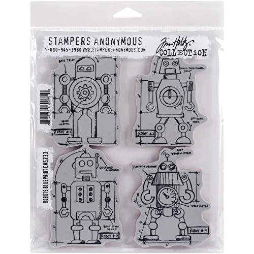 Stampers Anonymous Haftstempel Roboter Blueprint, Gummi, Grau, Schwarz, Rot, 7 x 8.5