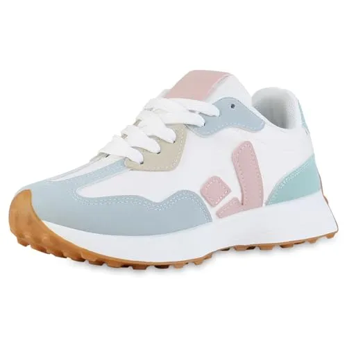 VAN HILL Damen Plateau Sneaker Keilabsatz Plateau Vorne Trendy Schuhe 216790 Mehrfarbig 38