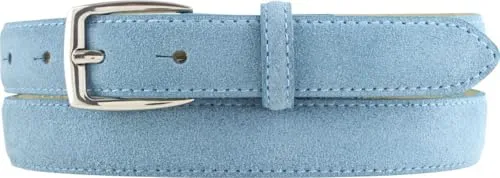 BELTINGER Italienischer Veloursleder-Gürtel, 25 mm breit, Damen, Damengürtel, Hosengürtel, Wildleder, Schließe Silber | Jeansblau 105cm