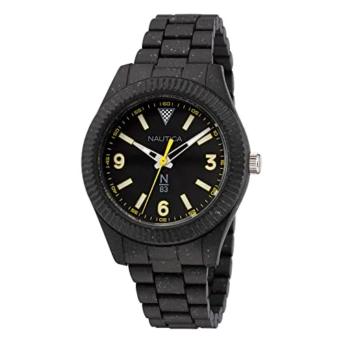 Nautica N83 Herren-Armbanduhr N83 Mercury Bay schwarz aus recyceltem Ozean-Kunststoff (Modell: NAPMBF202), schwarz