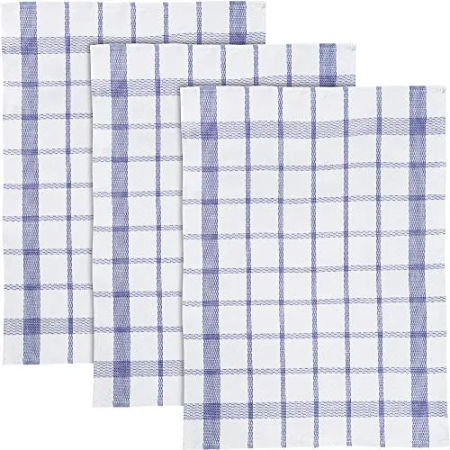 Erwin Müller Geschirrtuch weiß-blau Größe 50x70 cm, Küchentuch Halbleinen karo 3er-Pack - fusselfrei, strapazierfähig, saugstark, mit Schlaufe zum Aufhängen