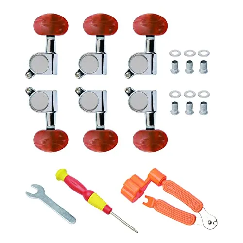Unxuey Gitarre Tuning Pegs 3L 3R Maschinenköpfe Stimmgerät, geschlossene Gitarre String Tuning Pegs Maschine mit allen Befestigungsmaterialien, Kunststofftasten, für akustische E-Gitarre, Silber
