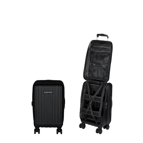 CASYRO Koffer zum Aufklappen – Handgepäck Hartschalenkoffer S, Schwarz - Innovativer Handgepäckkoffer, der wie ein Kleiderschrank genutzt werden kann. Mit 45l Volumen, TSA-Zahlenschloss und variablen Fächern für optimale Organisation.