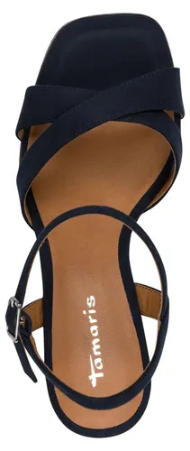 Tamaris ANTIslide Sandalette in Blau/Schwarz mit TOUCH-IT Technologie - Modische Sandalette in Größe 41 mit Blockabsatz und Dämpfungstechnologie. Bequem für den Alltag und ideal für stilvolle Auftritte.