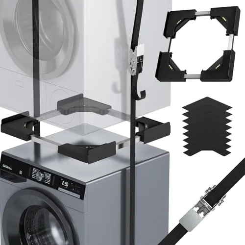 JHCHU Universal-Stapelset für Waschmaschine und Trockner – Verstellbarer Zwischenbaurahmen (Schwarz)