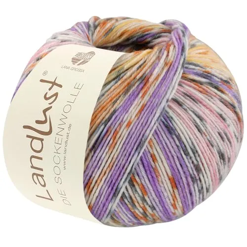 LANA GROSSA Landlust Sockenwolle 6-fach | Klassiker, bedruckt und waschmaschinenfest | Handstrickgarn aus 80% Schurwolle (Merino) & 20% Polyamid | 150g Wolle zum Stricken & Häkeln | 390m Garn FB927